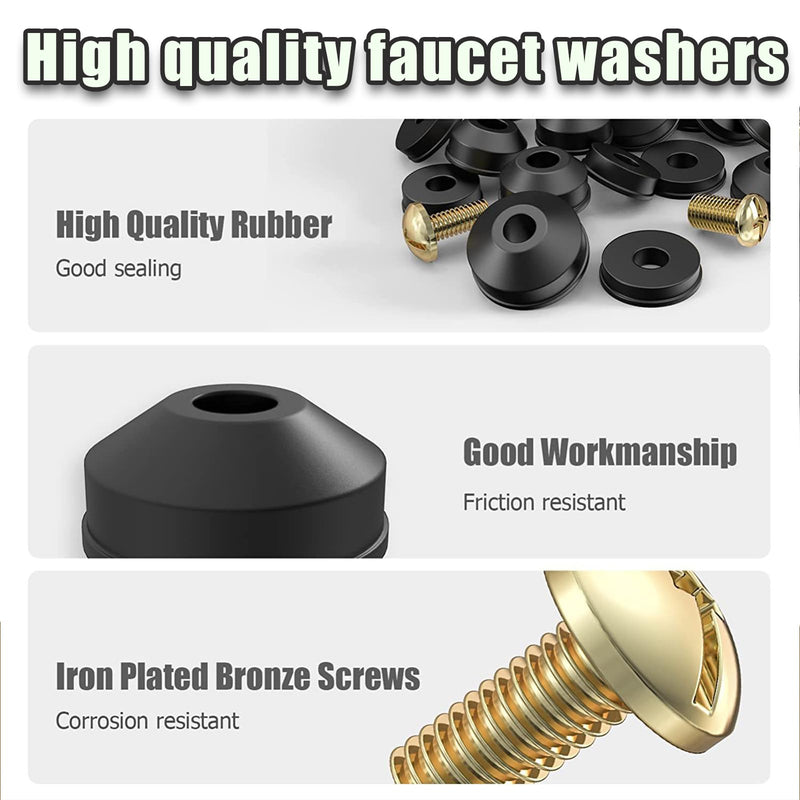 48 PCS Faucet Washer Assortment Kit Outdoor Faucet Repair Kit with Brass Screws Flat and Beveled Washers for Use with Assorted Quick-Opening Style Faucets Stem Worn Out Washer Replacements (48 PCS) 48 PCS