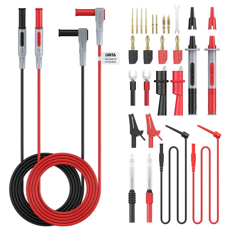 BINTA 27-Piece Silicone Multimeter Test Leads Kit with Gold-Plated Test Probes, Alligator Clips, Test Hook - CAT Ⅲ 1000V 20A Multimeter Leads Set for Industrial, Automotive, Home Electrical Testing 27PCS