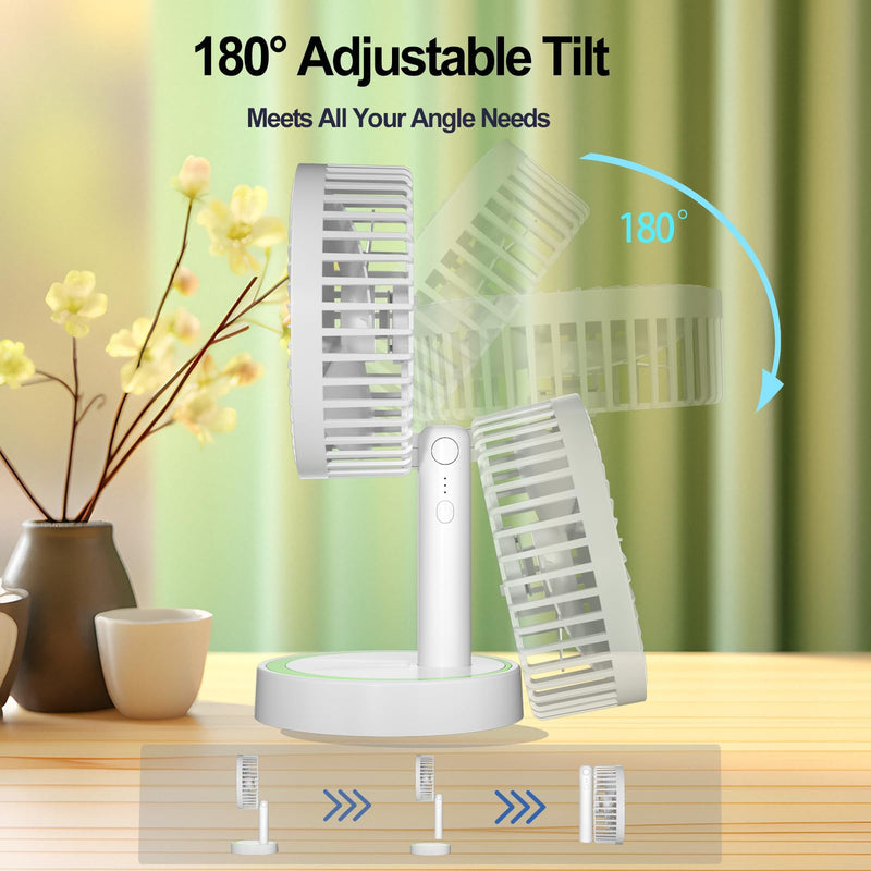 180° Foldable Small Desk Fan & Handheld Fan, 6.5 in Wireless,3 Speeds Battery Powered Portable Fan USB Rechargeable, Office Bedroom Dorm Camping Travel Cruise Essentials, Gifts for Women Men