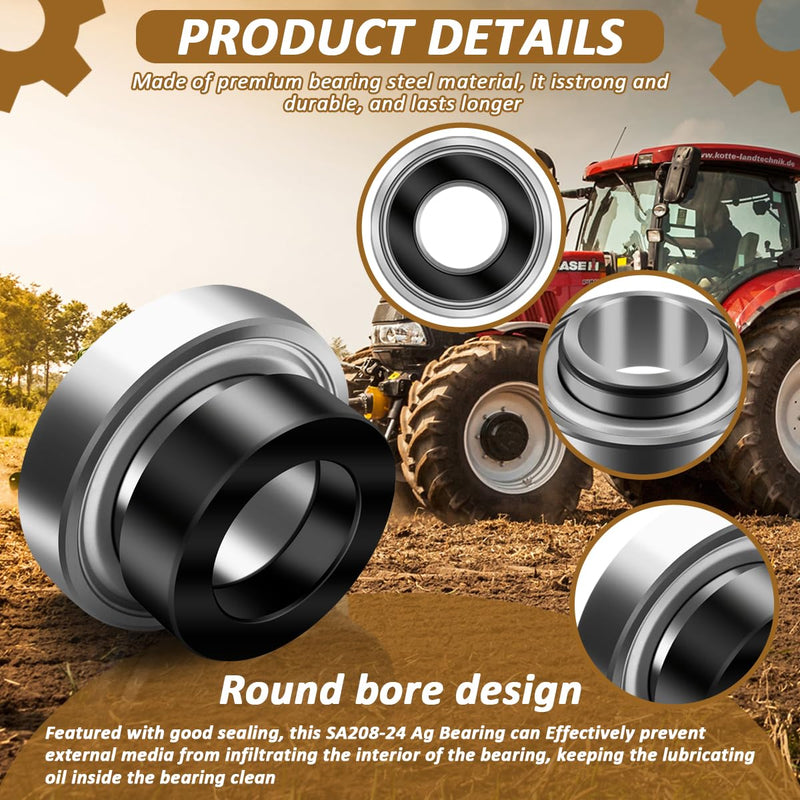 SA208-24 1-1/2" Bore Spherical Insert Bearing with Locking Collar for Agriculture Machines Replaces RA108PPB JD9202 212-001 FH208-24