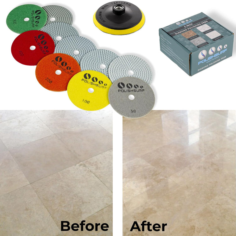 5 Inch Diamond Concrete Polishing Pads Wet Dry Set for Quartz Marble Stone Countertop Concrete Granite Polishing by POLISHSURF