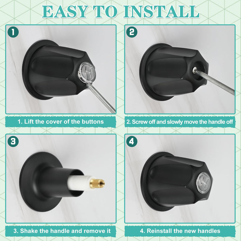 3 Piece Metal Shower Knob Replacement Compatible with Price Pfister Verve Tub Faucet Handle, Bathtub Knobs Include Hot/Cold/Diverter/Flange Base Replacement for Shower Trim Kit (Matte Black)