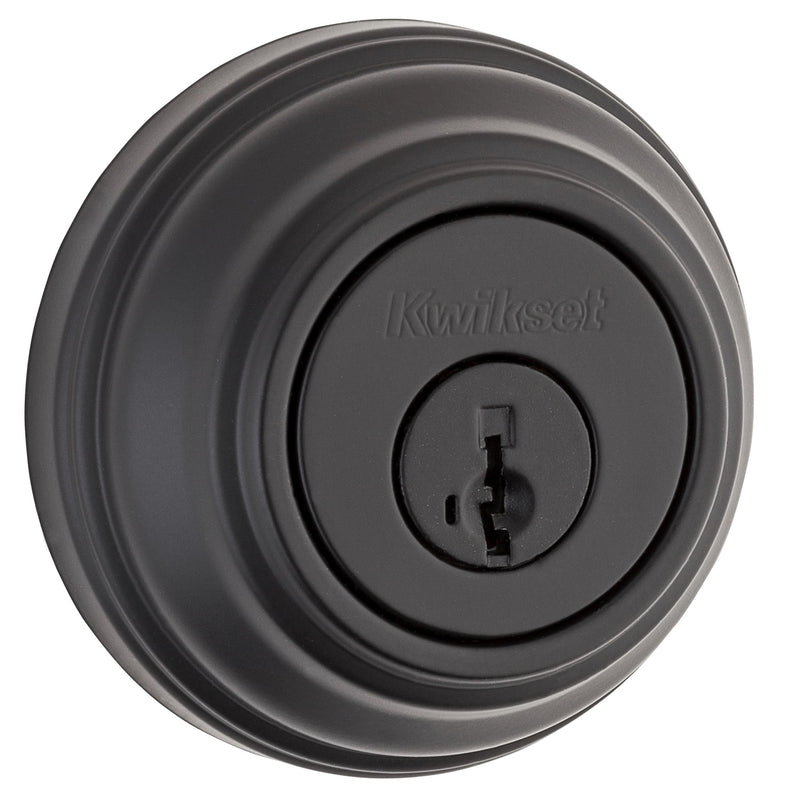 Kwikset 980 Deadbolt Lock, Matte Black Round Exterior Keyed Front Entry Door, Pick Resistant SmartKey Rekey Security, Single Cylinder Dead Bolt, with Microban Protection New