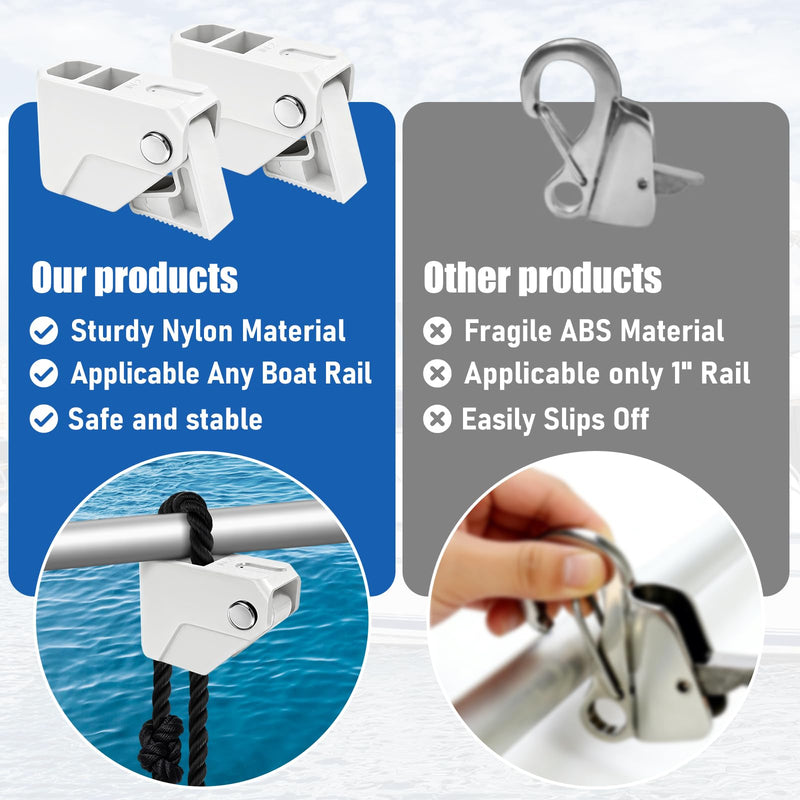 Boat Fender Clips - Adjustable Quick Release Rail Cleats for Easy Boat Docking - Bumper Holder Hanger for Pontoon, Bass, & Jon Boats 2Pcs White