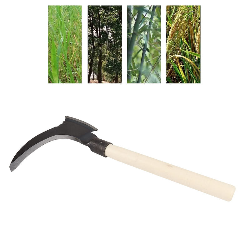 Grass Sickle, Manganese Steel Portable Held Sickle Tool Grass Lawn Gardening Farming Weed Remover Scythe Blade Cutter Grafting Knife for Outdoor Gardening, Clearing Vines Single Cutter Head, Wooden Stick