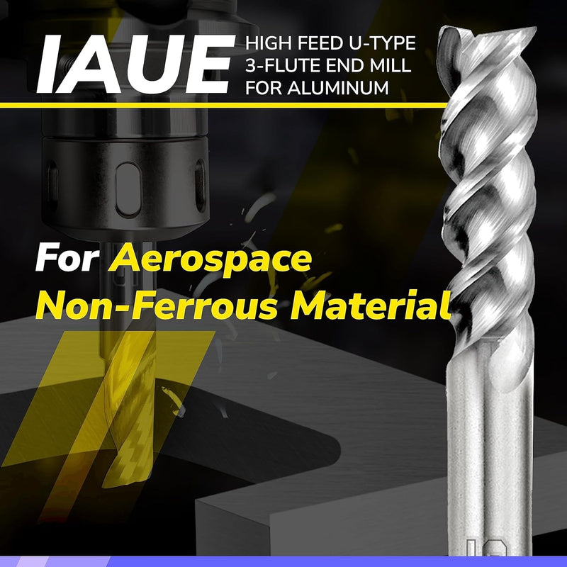 SPEED TIGER Carbide Square End Mill - 3 Flute - IAUE1/4 3 (1 Piece, 1/4") - High Feed U-Type Design - for Roughing and Finishing - for Milling Aluminum Applications – Professional Mill Bits Sets 1/4 in