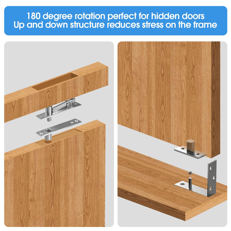 Pivot Hinge, Heavy Duty Pivot Door Hardware for Hidden Door Bookcase Hidden Door Hinge for Wood Secret Door 180 Degree Rotation Stainless Steel Invisible Pivot Hinge System - L Shape