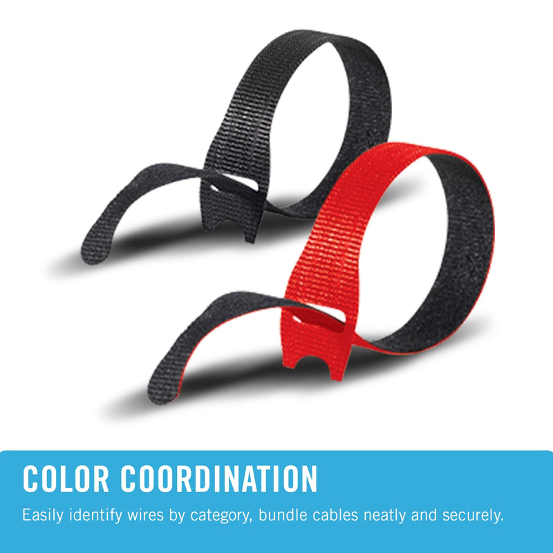 VELCRO Brand Cable Ties, 100Pk - 8 x 1/2" Red and Black, Reusable Alternative to Zip Ties, ONE-WRAP Thin Pre-Cut Cord Organization Straps, Wire Management for Office or Home, VEL-30200-AMS, Black/Red