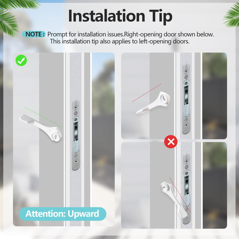 Sliding Door Handle Replacement, Reversible Keyless Sliding Patio Door Handle Fits Door Thicknesse is 1-3/4'' to 2-1/5'' and 3-15/16'' Screw Hole Spacing. White Handles Only