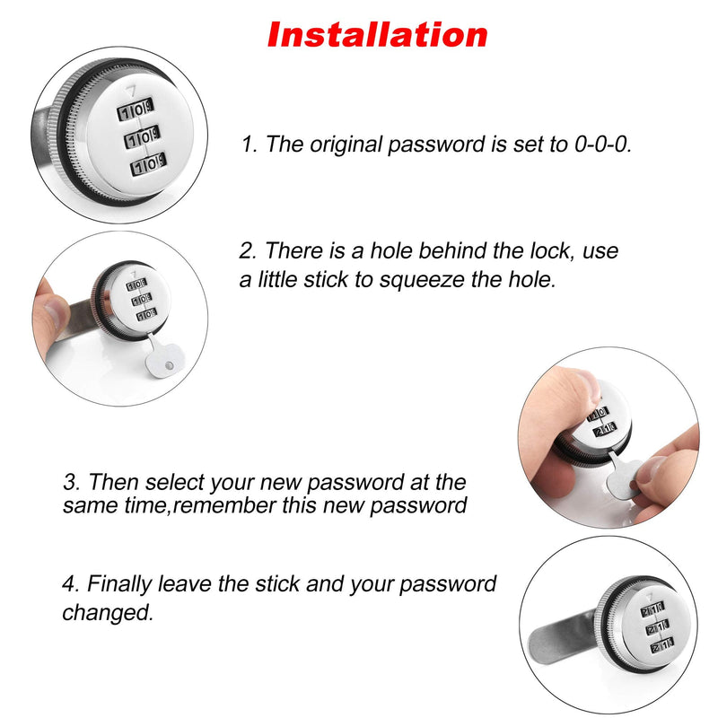 Lpraer Combination Cam Lock Security Locks Set of 2 Password Coded Locks for Safety of Box Cabinet Drawer Mailbox Door Furniture (1-1/8 Inch, Silver) 30 mm