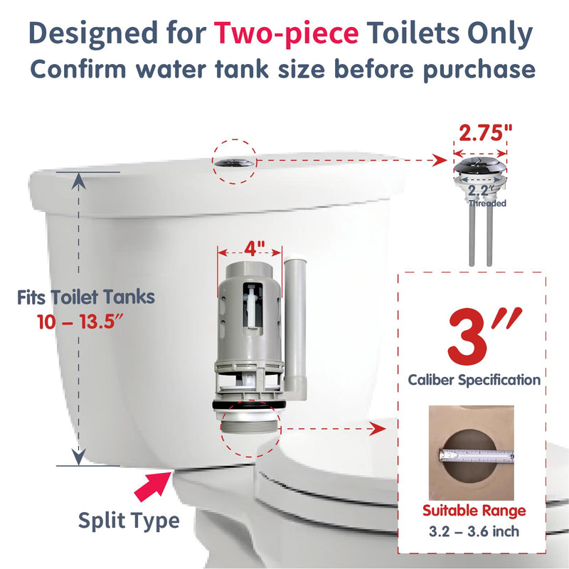 3-Inch Dual Flush Valve Replacement Kit for 2-Piece Toilets Fits 3-inch drain holes