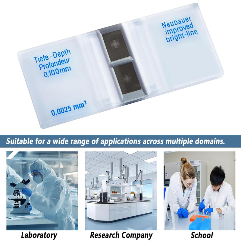 2 Pack Improved Neubauer Hemocytometer with Bright Lines, Cell Counting Chamber with 4 Pcs Cover Glasses for Cell and Pollen Counting in Laboratory Use 2