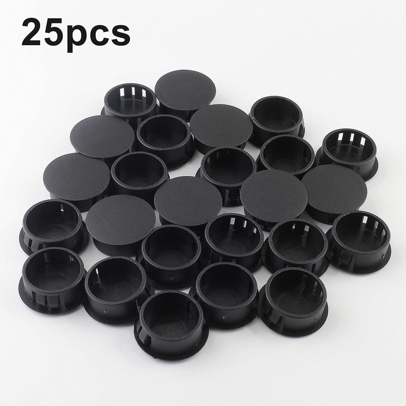 25Pcs 3/4 Inch(19mm) Black Hole Plug Plastic Hole Cover, Round End Cap Plug Flush Type Tube Insert Plug, Pipe Post Plug Panel Plug for Chair Furniture Glide Protectors 3/4" / 19mm(25Pcs)