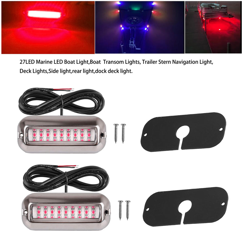 2Pcs Marine LED Boat Light,IP68 Waterproof 27LED Boat Interior Deck Pontoon Transom Led Stern Navigation Trailer Light,1200LM,10-24V(Red) Red