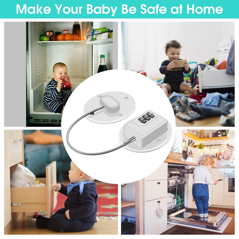 Refrigerator Lock - Heavy Duty Combination Fridge Lock, Child Proof Cabinet Locks,No Keys Needed(White- 4 Pack) White-4Pack