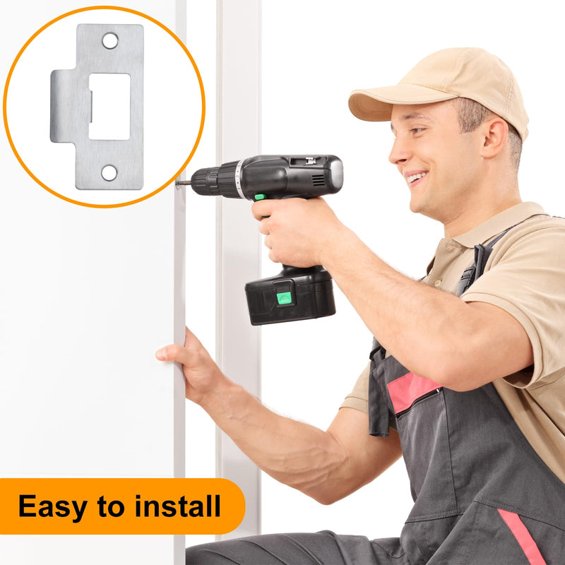 12PCS Universal Door Strike Plate，Replacement Lock Strike Plate T Strike Deadbolt with Screw，Stainless Steel Deadbolt Covers Door Reinforcement Kit for Interior Exterior Door Use(Silver) 12