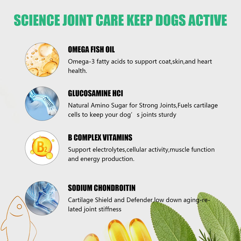 Dog Vitamins and Supplements, 16 in 1 Multivitamins Essential Dog Vitamin Minerals Chewable with Omega-3 Fish Oil Glucosamine Probiotics for Pet Hip Joint Coat Skin Digestion Health, 120 Chews