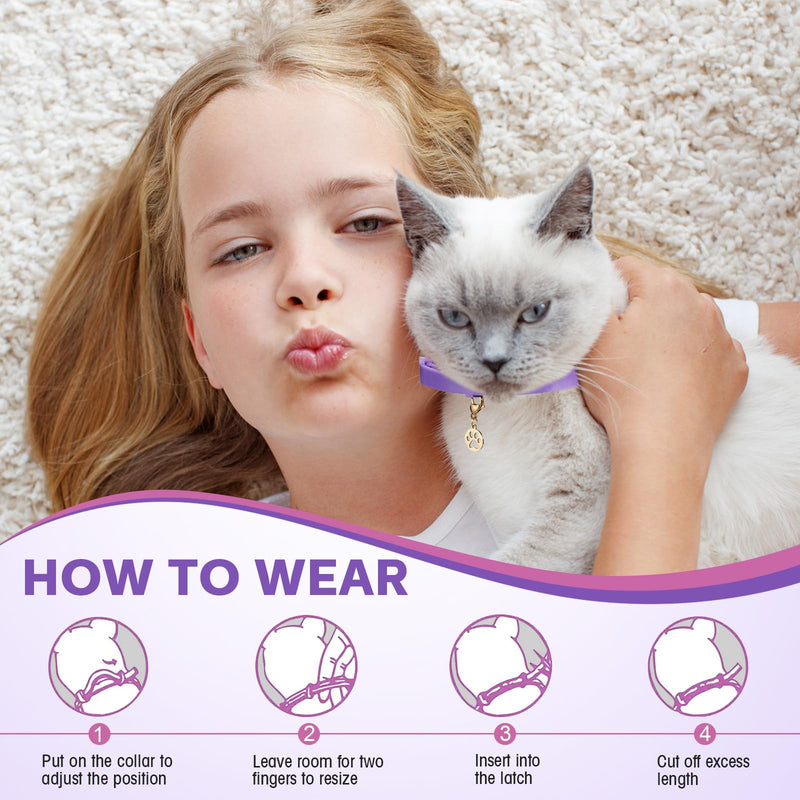 Silkfly 16 Pcs Calming Collar for Cats with 16 Gold Lobster Clasp and 16 Pendants, Adjustable Cat Pheromone Collar Purple Calming Collar for Cats Anxiety and Stress Relief Cat Stop Meowing, 15 Inch - PawsPlanet Australia