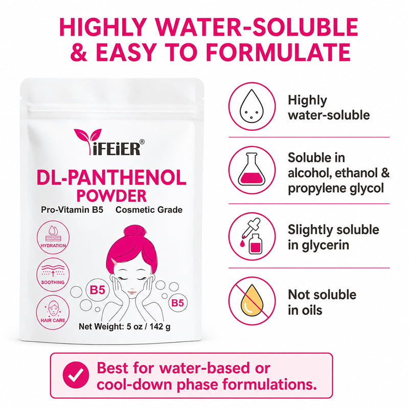 iFEiER Pure DL-Panthenol Powder 5oz (142g) Bulk Size– Cosmetic Grade, Water-Soluble B5 for Skin & Hair Care, Ingredient for DIY Creams, Shampoos & Lotions 5oz (142g)