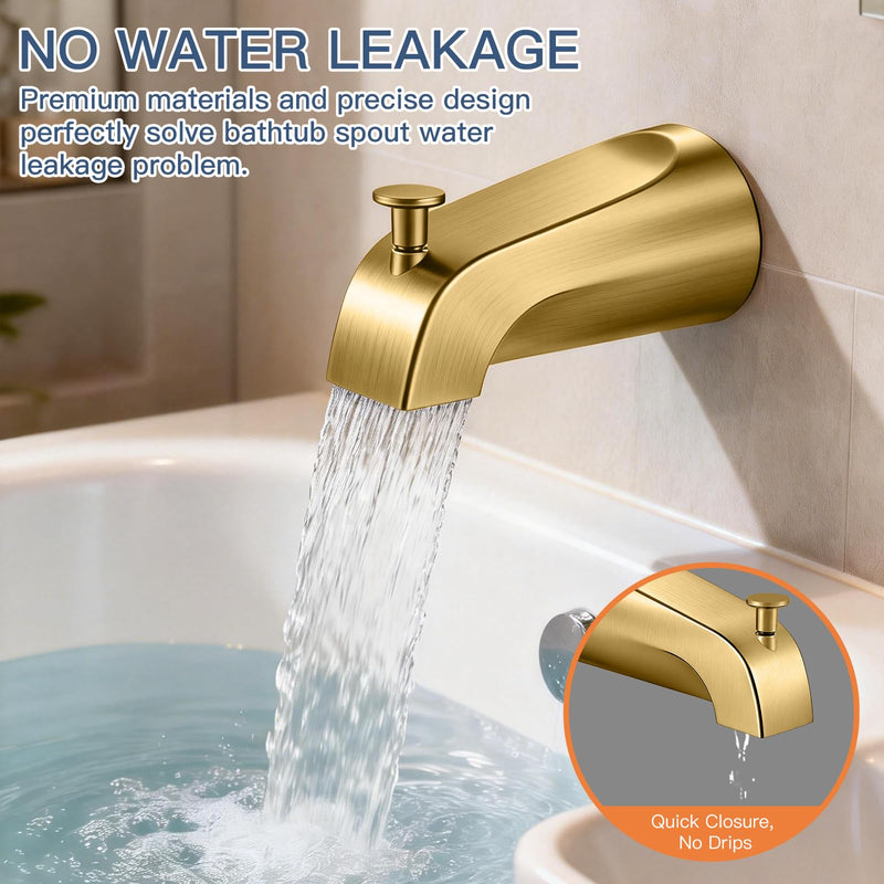 Tub Spout with Diverter, Heavy Duty All Metal Bathtub Faucet with Brass,Shower Slip-on Bathtub Faucet for 1/2 Inch Copper Pipe,5-3/8 Inch Bath Tub Faucet Replacement,Brushed Gold Brushed Gold