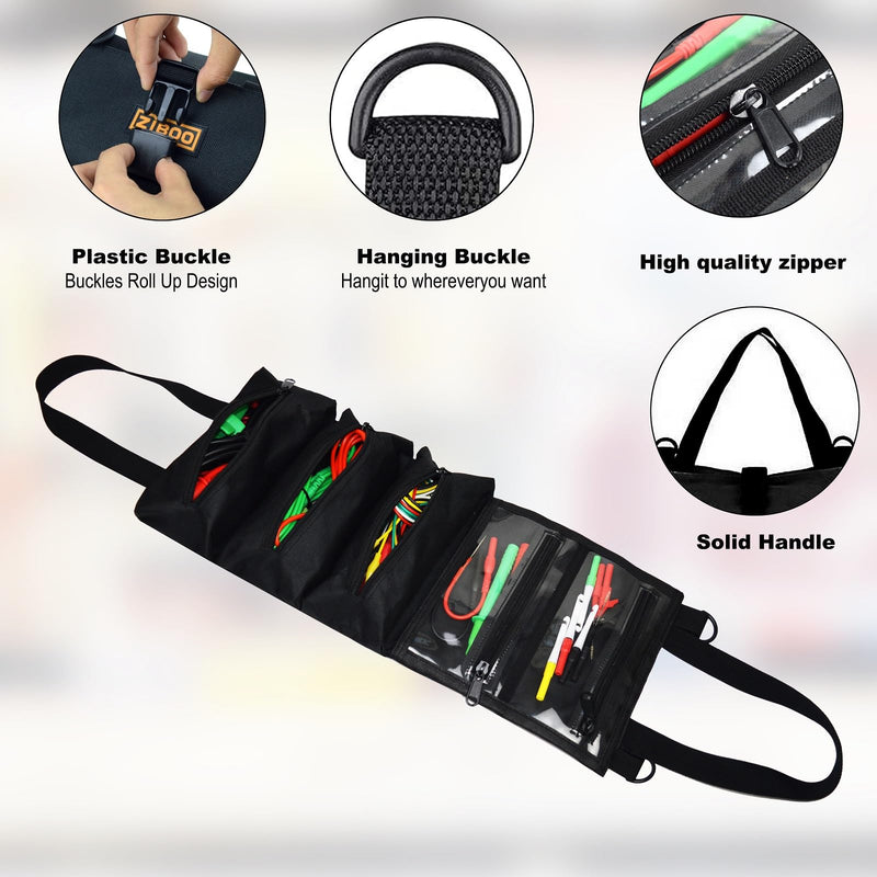 ZIBOO C20 Heavy Duty Portable Foldable Roll Up Tool Bag Organizer, Industrial Multimeter Accessories bag Fits Compatible with FLUKE, Compatible with Fieldpiece, Compatible with Klein Tools ZIBOO C20