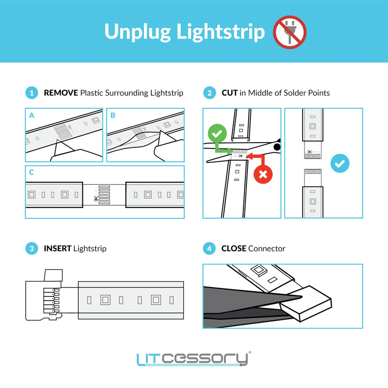 Litcessory 6-Pin to Cut-End Connector Compatible with Nanoleaf Essentials Lightstrips (4 Pack, White) 4 Pack