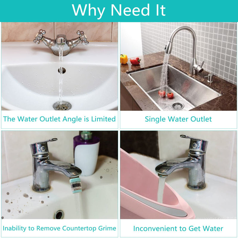 1080°Swivel Faucet Extender, Sink Water Faucet Aerator Extension in Brass, Swivel Robotic Arm Bathroom Faucet Extender, Kitchen Rotating Extension Filter with 2 Mode Splash Silver-1080°