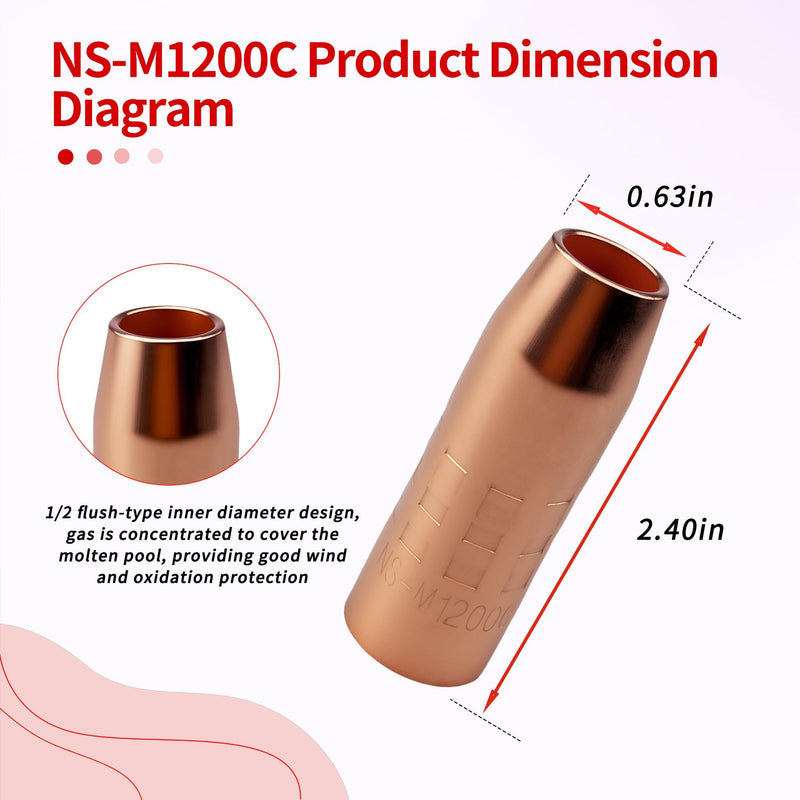 5PK NS-M1200C MIG Welding Nozzle for Miller, 1/2" AccuLock MDX Nozzle for Miller MDX-100 MIG Welding Guns, Replacement Welding Part for Miller MDX-100 MIG Welding Guns NS-M1200C 5PK