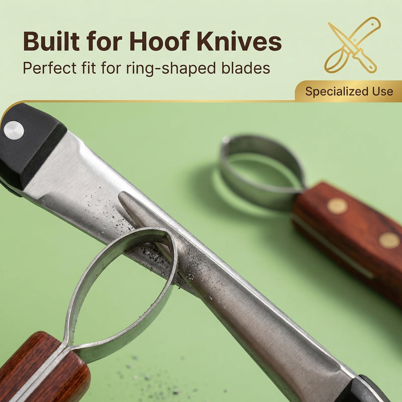Hoof Knife Sharpening Rod - 10” Professional Honing Steel for Farrier & Farm Knives with Ergonomic Solid Wood Handle & Protective Sheath