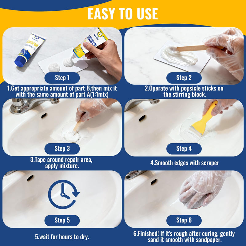 Porcelain Repair Kit White,Tub Chip and Bathtub Repair Kit for Chips, Cracks, Scratches, Rust, Holes on Tubs, Sinks, Tiles, Toilet, Ceramics, Fiberglass, Enamel, Acrylic - NewNest Australia