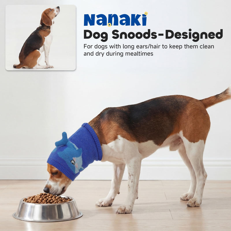 Nanaki Noise Cancelling Dog Ear Muffs for Anxiety Relief,Vet Visit,Travel-Breathable Dog Head Protection for Bath,Grooming No Shake Ear Wraps for Dogs Hematoma,Snoods for Eating Drinking Cute Shark XL(head:17.3-20.5in) Blue