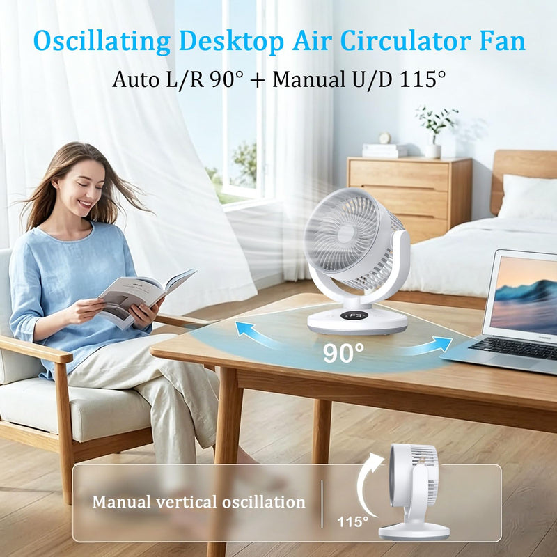 Desk fan for Bedroom, Desk Air Circulator Fan, Air outlet diameter 5.51 in，60ft Powerful Airflow,115° Vertical Manual,Sweeps 90°，Can be hung，5 Speeds,0-12H Timer, with Remote, Quiet Fan, Home (white) white