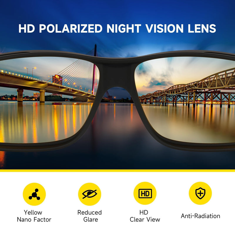 Night Driving Glasses Fit Over Eyeglasses for Men Women, Anti-glare Polarized Wrap-Around Night Vision Glasses A01-black Frame/Night Vision Lens