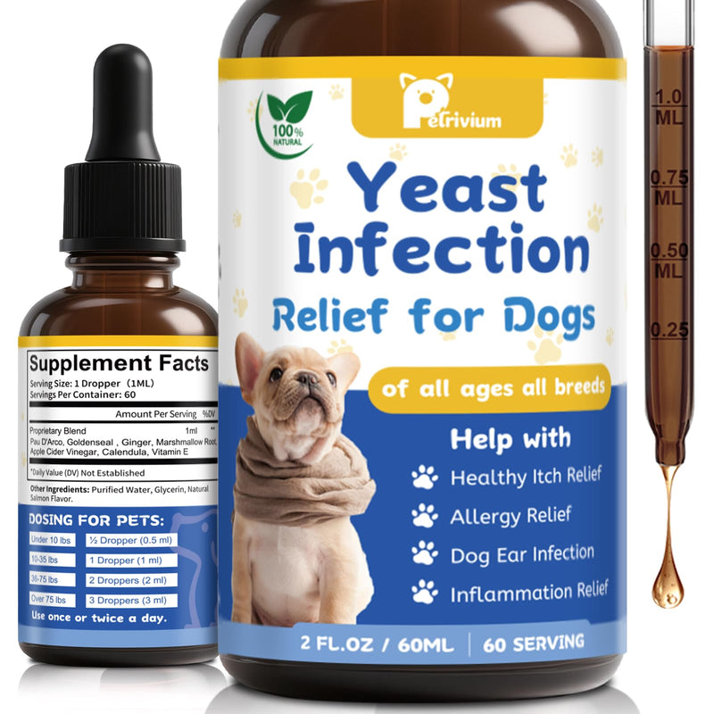 Yeast Infection Treatment for Dog, Natural Dog Yeast Infection Relief for Itchy Skin & Ear - Allergy & Paw Itching, Soothes Irritation & Reduces Inflammation Herbal Dog Supplement Drops 1-Pack