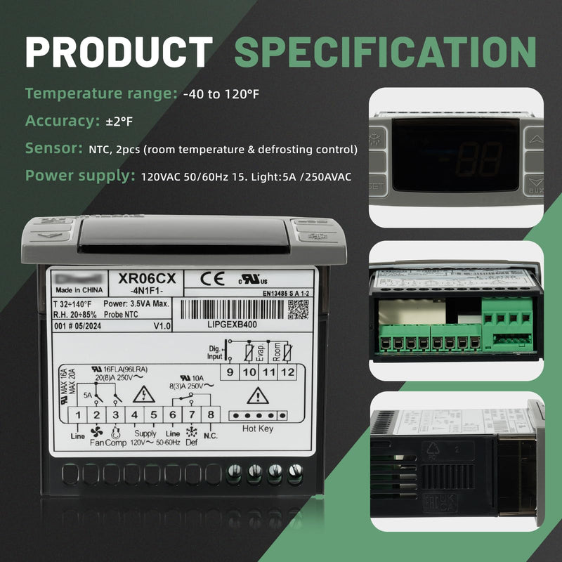 for Dixell XR06CX-4N1F1 Temperature Controller Fit 120V 50-60hz Commercial Refrigerators/Freezer #Replace for Dixell Programmable Temperature Controller with Temperature Sensing Probe