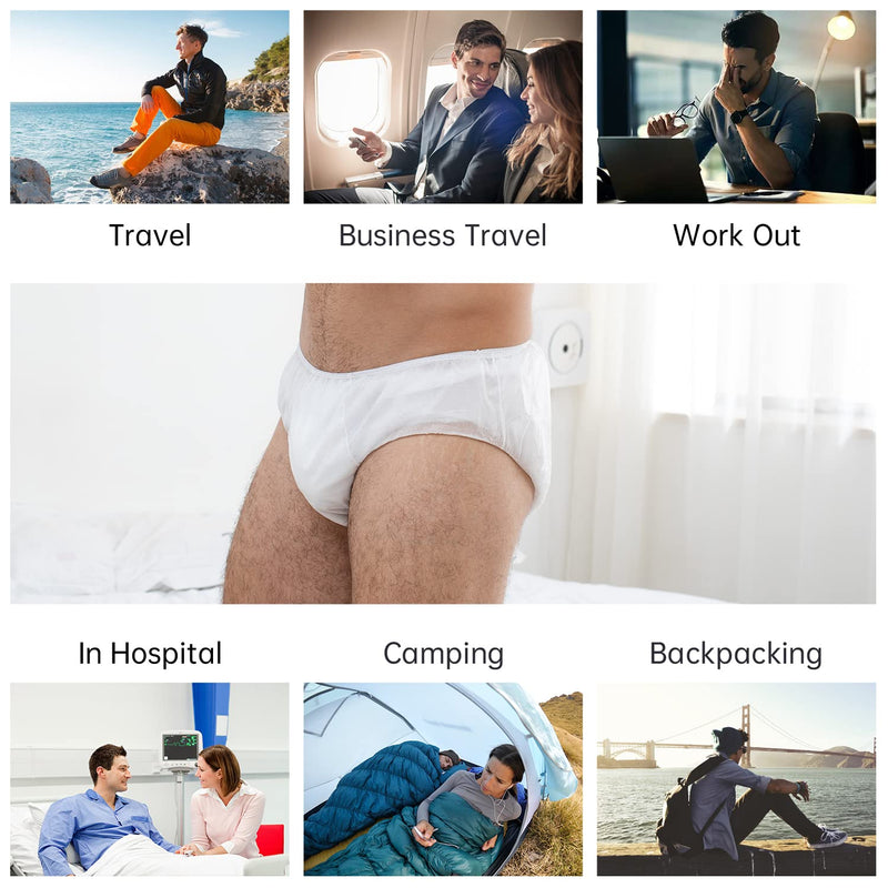 35 Pack Men's Disposable Nonwoven Underwear Portable Briefs for Traveling Fitness Hotel Spa Hospital Stays XX-Large White