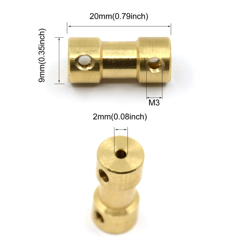8 Pcs 2mm to 2mm Brass Connector Copper DIY Motor Flexible Shaft Coupling Joint Connector with Screws for Small Motor (2mm to 2mm)