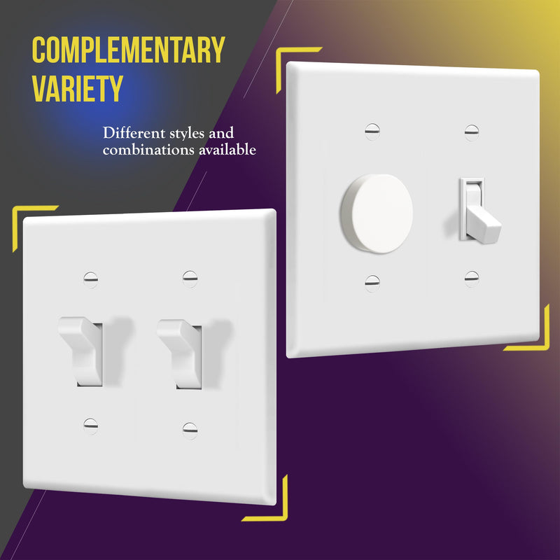 ENERLITES Toggle Light Switch Wall Plate, Gloss Finish, Size 2-Gang 4.50" x 4.57", Double Switch Cover, Unbreakable Polycarbonate Thermoplastic, 8812-W, White Screw