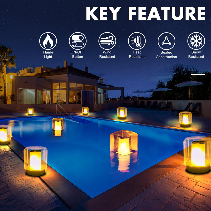 Floating Pool Lights, Solar Flame Pool Lights Waterproof, Square Pool Light, Glow in The Dark Light Up Swimming Pools Accessories,Floating Solar Light for Pools Pond Outdoor-2PCS 2
