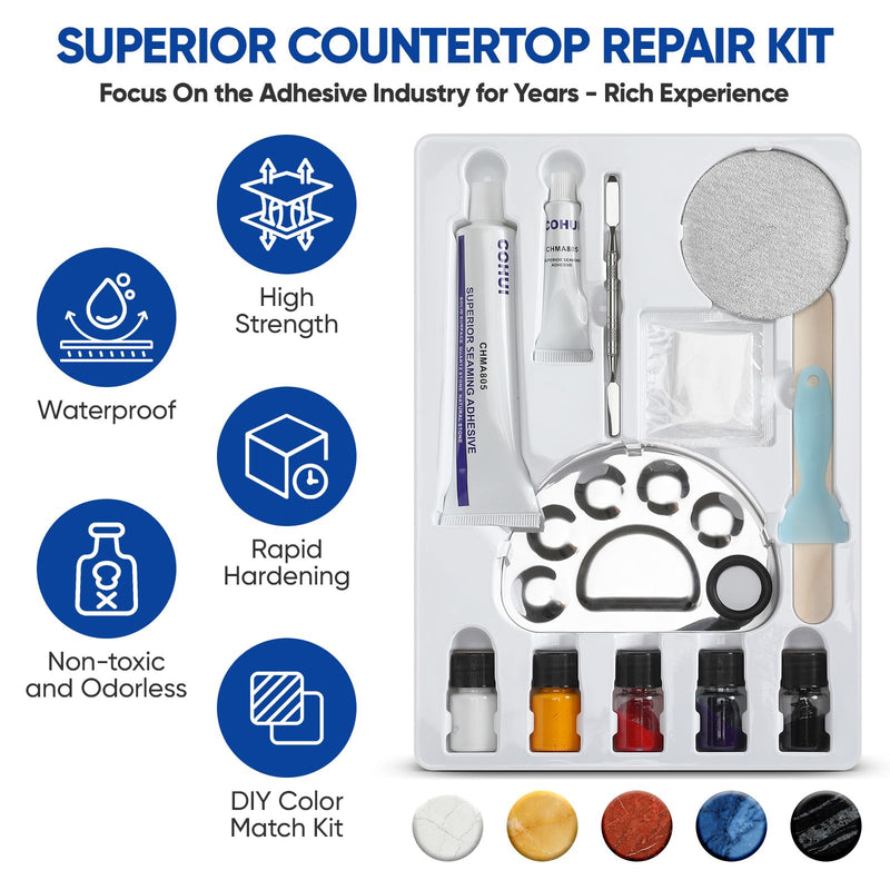 Marble and Granite Repair Kit (DIY Color Match) - 30-Min Quick-Drying Quartz Countertop Repair Kit on Granite Marble Tiles Stone Surfaces - Tile Porcelain Repair Kit for Chips Cracks Scratches Holes Quartz Countertop Repair Kit (DIY Color Match)