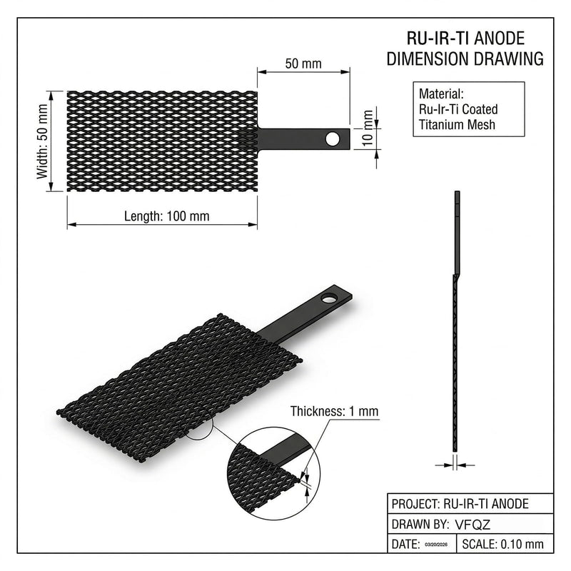 Ruthenium Iridium Coated Titanium Anode - Ru-Ir/Ti MMO Electrode - High Efficiency Chlorine Evolution Electrode for Swimming Pool Salt Chlorinator, Wastewater Treatment, Lab Research 3.93X1.97X0.04 IN Ru–Ir Titanium Anode