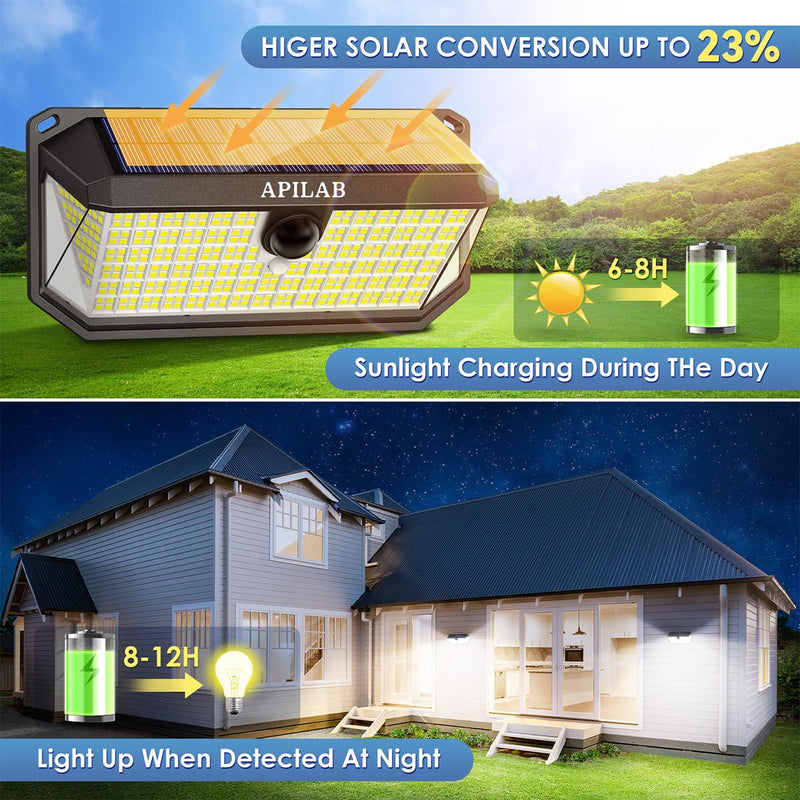 Solar Outdoor Lights, 416 LED 4000LM Motion Sensor Outdoor Lights, 3 Mode Solar Security Lights with 270°Wide Angle, IP65 Waterproof Solar Powered Wall Lights for Outside Yard Garage Deck Fence 2 Pack