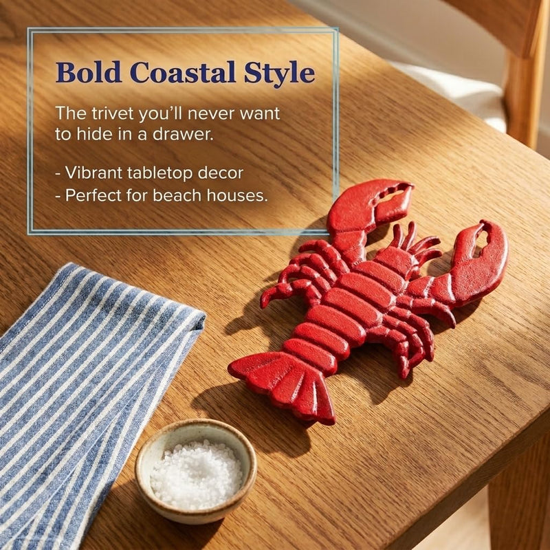 The Bridge Collection Cast Iron Lobster Trivet – Nautical Hot Dish Pad for Kitchen and Dining Tables – Coastal Seafood Table Protector for Beach House Dining