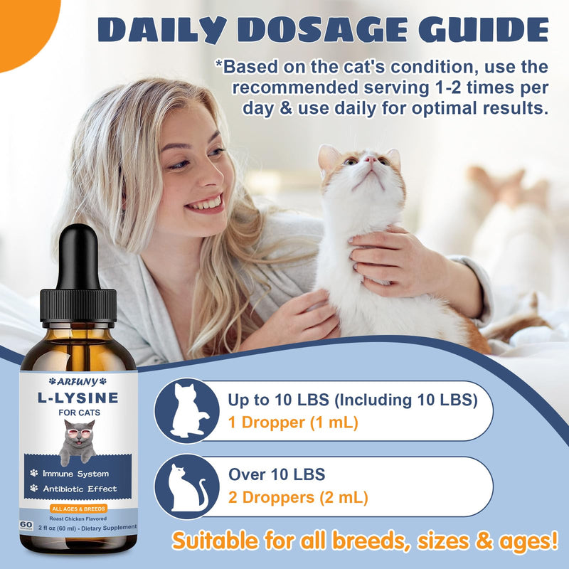 Lysine for Cats - 2 Packs Cat Lysine Drops - Sneezing Treatment, Nasal Relief - Feline Upper Respiratory Infection, Runny Nose, Eye Function - Immune Support - Roast Chicken Flavor