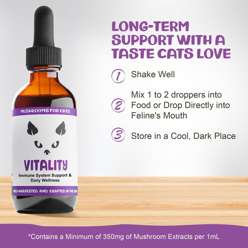 MycoCat Vitality - 20-in-1 Mushroom Extract & Adaptogen Tincture - Liver Support for Cats with Shiitake Mushrooms, Turkey Tail, Chaga, Maitake & Reishi for Felines with Debilitating Conditions