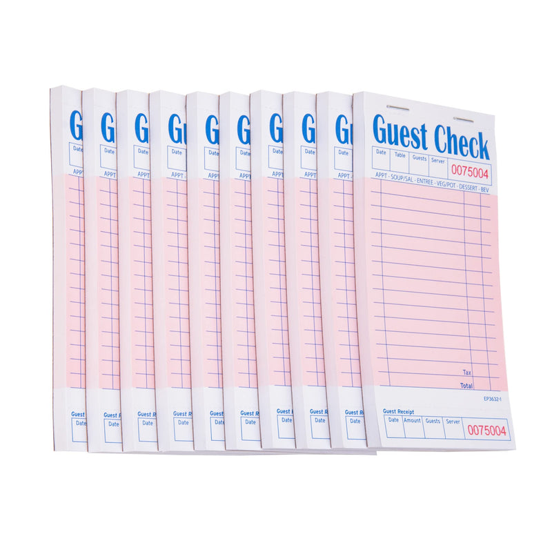 Guest Check Pads EP-3632-1 (10 Pads), Total 500 Pink Waitress Notepad, Server Order Pads 10 Pack--Pink