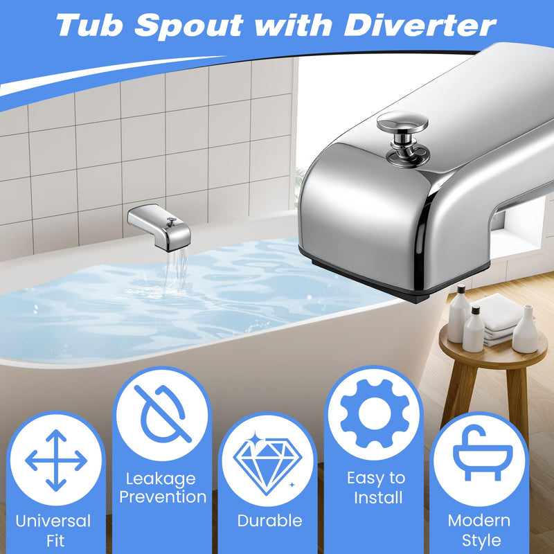Dreyoo Tub Spout (Universal Fits 1/2" Copper Pipe, 1/2" IPS and 3/4" IPS), Bathroom Bathtub Faucet with Adapters and Hex Wrench(Chrome,Waterfall Spout) Chrome Waterfall Spout
