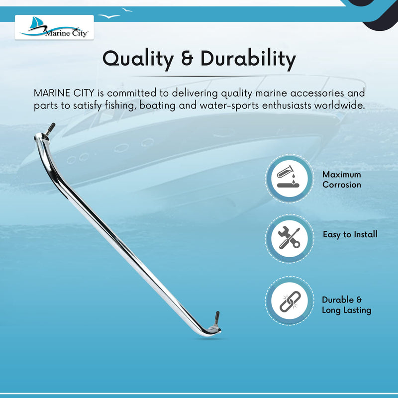 MARINE CITY Smooth Polished Stainless Steel Heavy Duty Oval Grab Bar Handle Hand Rail with Flange and Stud 18 Inches for Boats – Ships – Yachts – Kayaks – Hardware Accessories (Pack of 1)