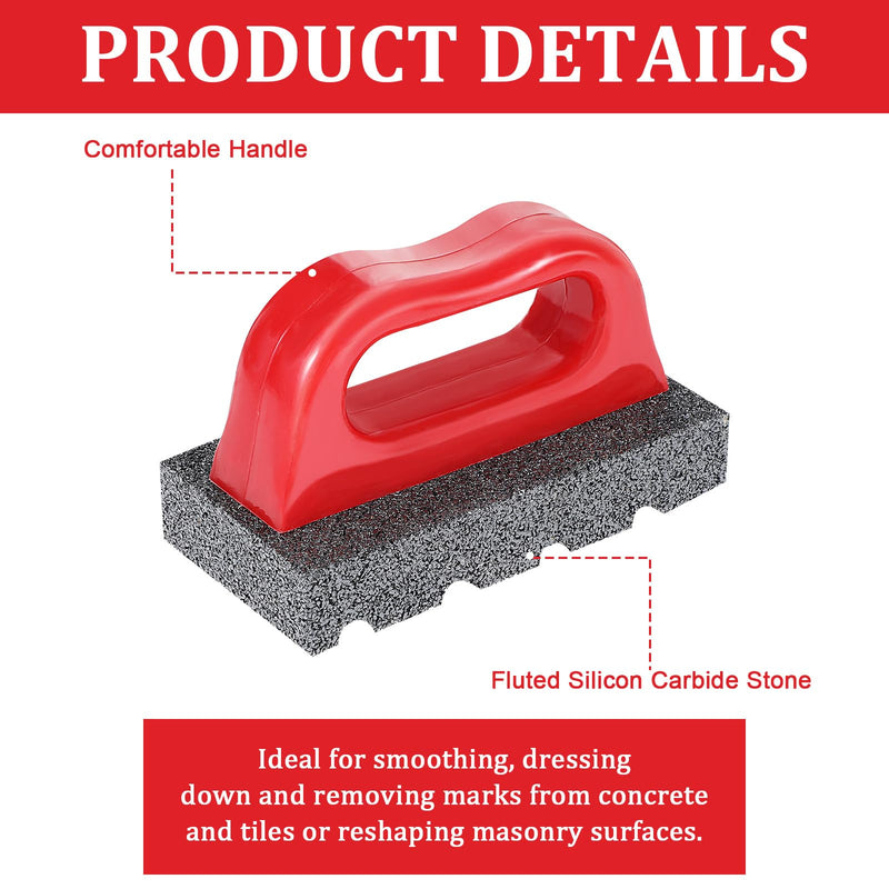 Red Rub Brick with Handle, Fluted 20-Grit Carbofrax Surface Concrete Tools Masonry Tools Smoothing Cleaning Removing Marks Tool (1 Pcs) 1 Pcs
