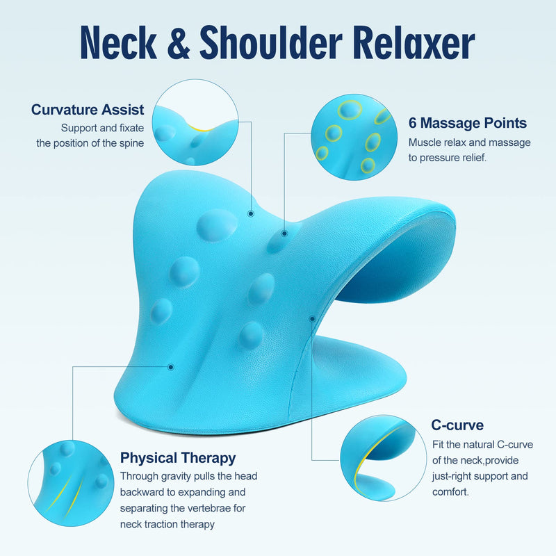 Neck Stretcher for Pain Relief, Neck and Shoulder Relaxer Cervical Traction Device Pillow for Muscle Relax and TMJ Pain Relief (Blue) Blue